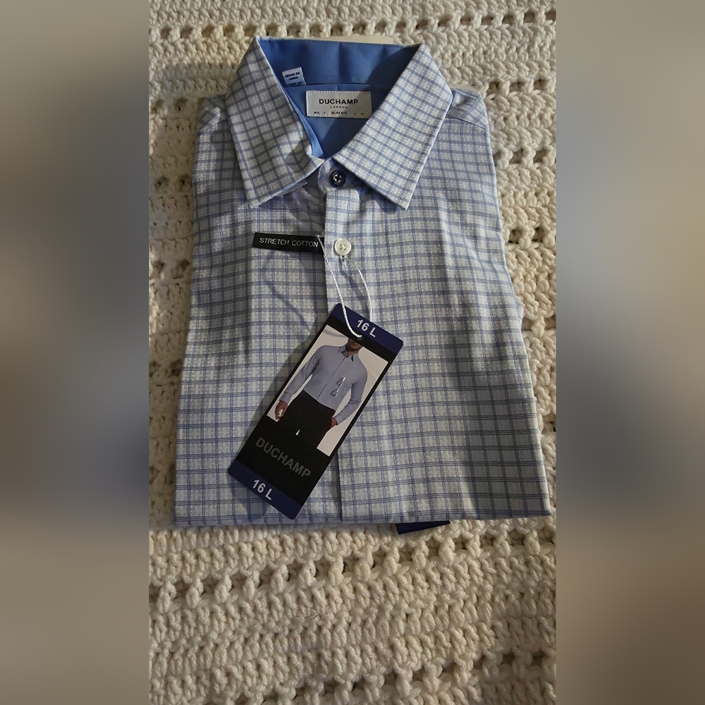 Duchamp Light Blue Checkered Dress Shirt
